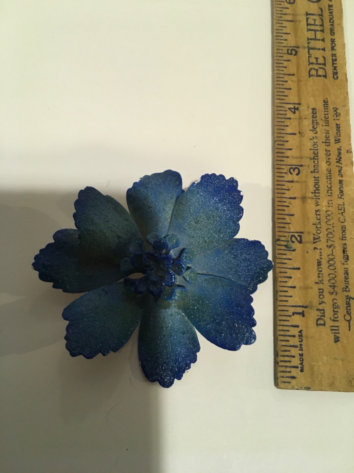 Blue 3D Flower Brooch 3″ Brushed Aluminum MCM Retro Vintage 60’s
