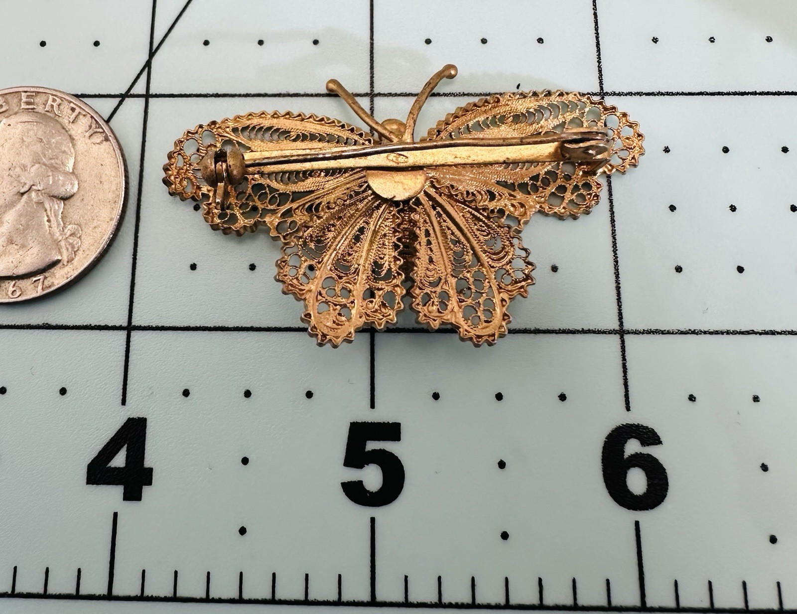 VTG 800 Silver Gold Tone Filigree 3D Butterfly Brooch Ornate Cannetille Design