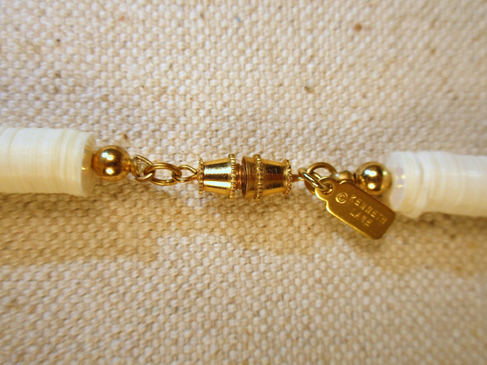 Vintage Kenneth Lane Signed Puca Shell Necklace Accented with Golden Beads