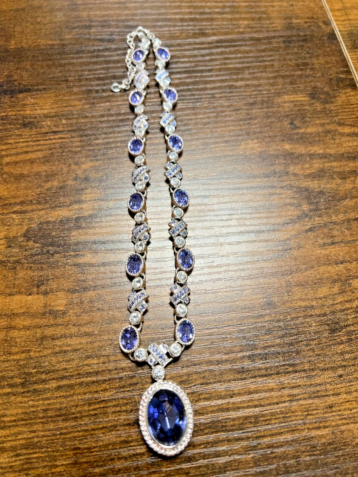 VTG Monet 15-17″ Statement Necklace Lavender & Clear Rhinestones, Velvet Case VG