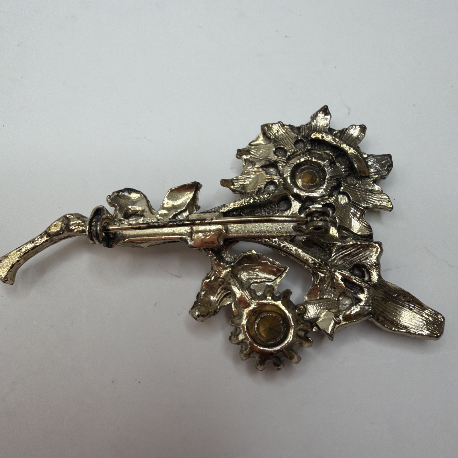 Vintage Floral Purple Rhinestone Brooch Pin And Clip On Earrings Set