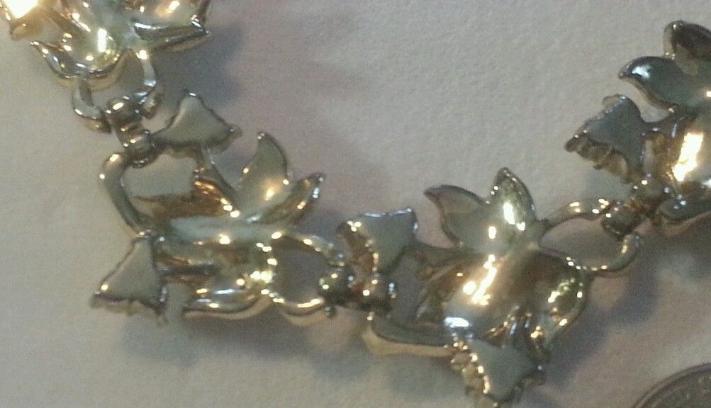 Coro silver tone with white leaves enamel necklace and earring set