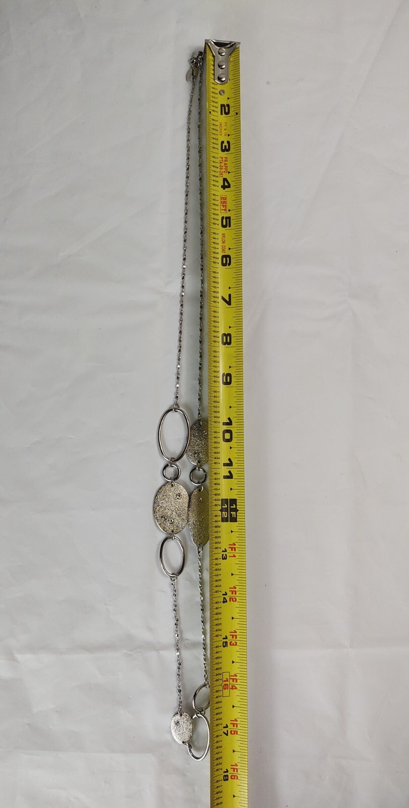 Vtg Gwen Necklace Long Silver Tone Glitter Unique Beads Crystals Costume Jewelry