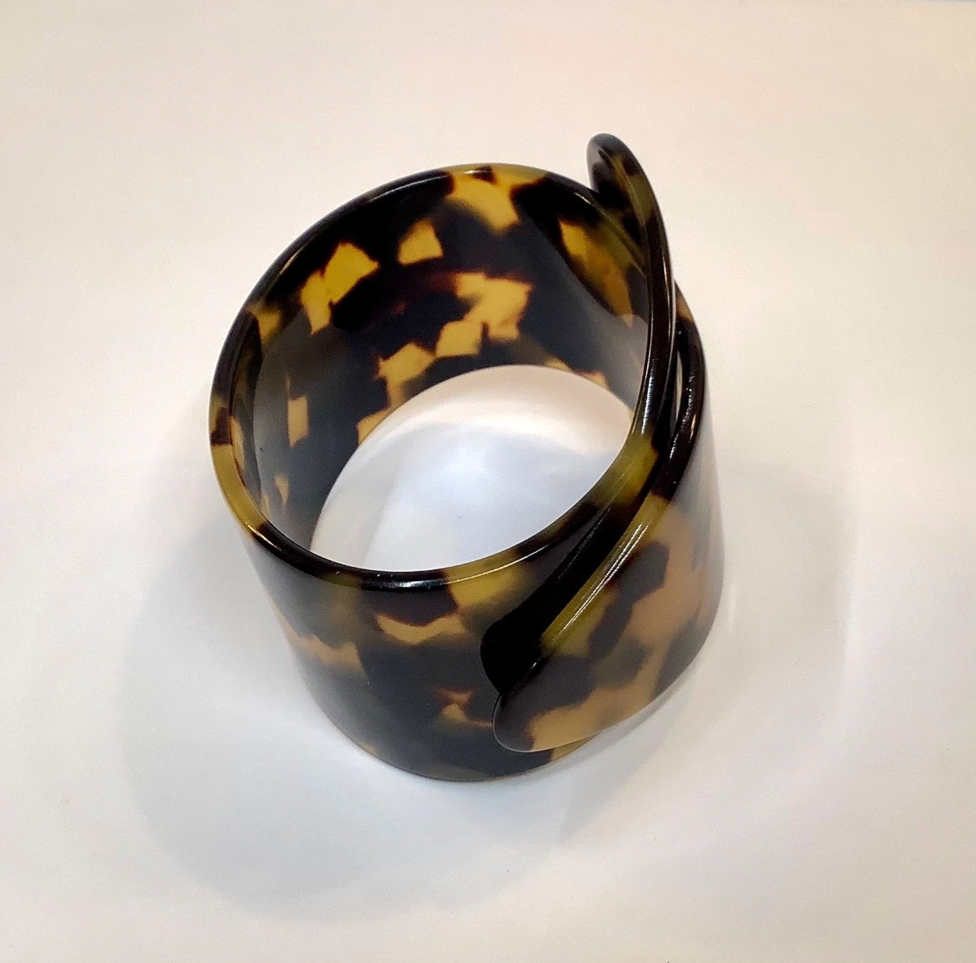 Vintage Faux Tortoise Shell Acrylic Lucite 2” Wide Buckle Bracelet Adjustable