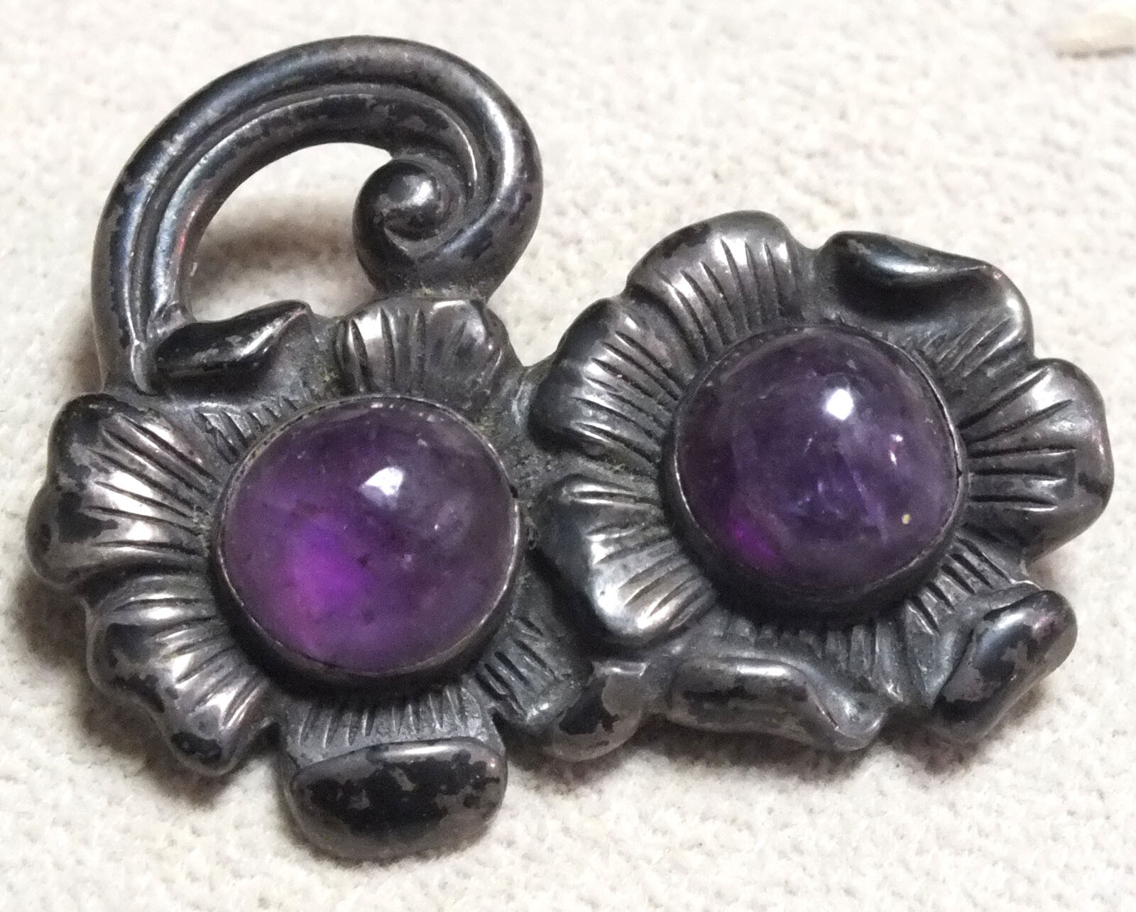 Extremely Rare Los Castillo Taxco Mexico Pre-1948 Sterling Pin/Brooch Amethysts