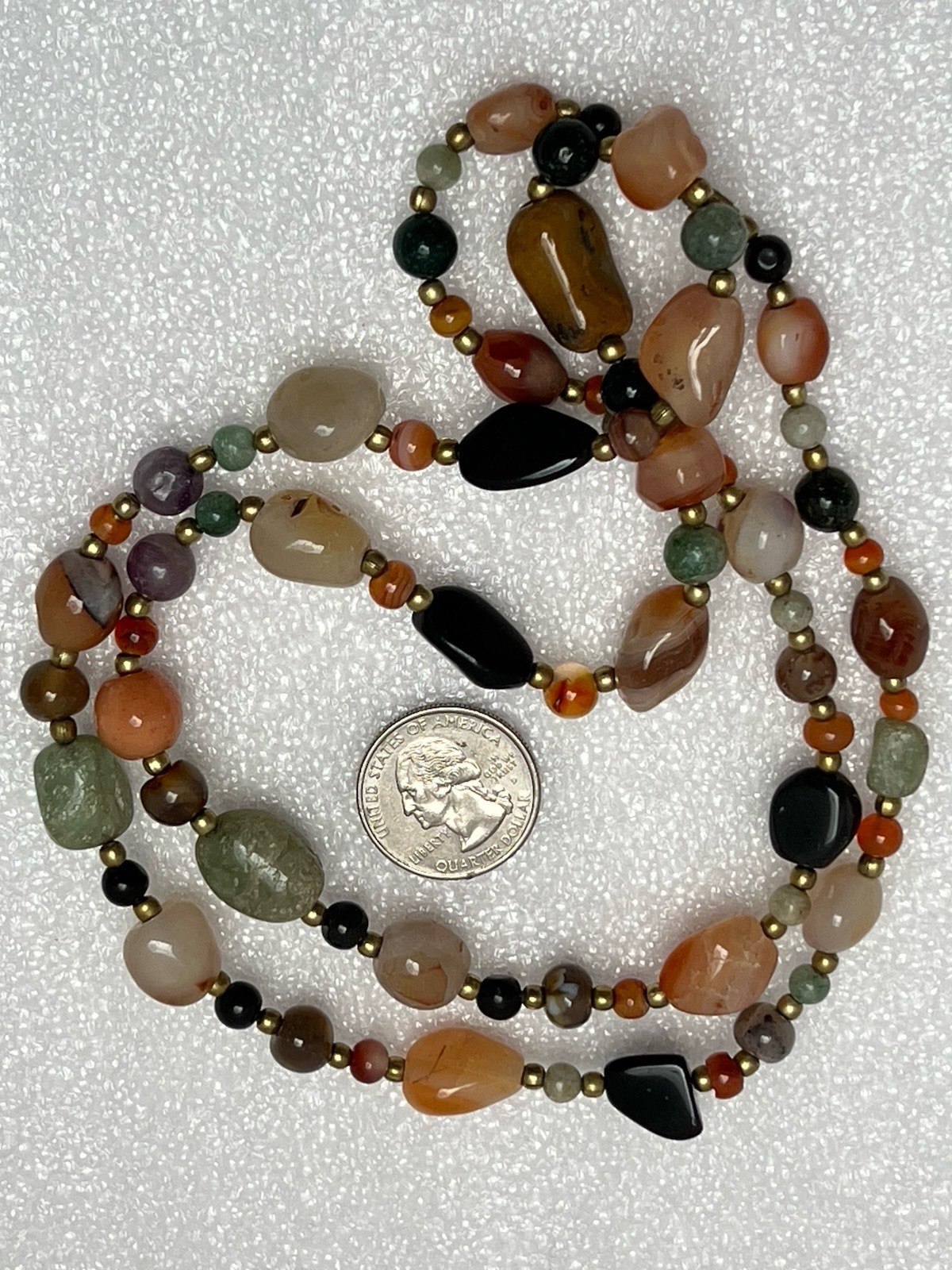 Vintage Agate Amethyst Chalcedony Beaded Necklace 31”