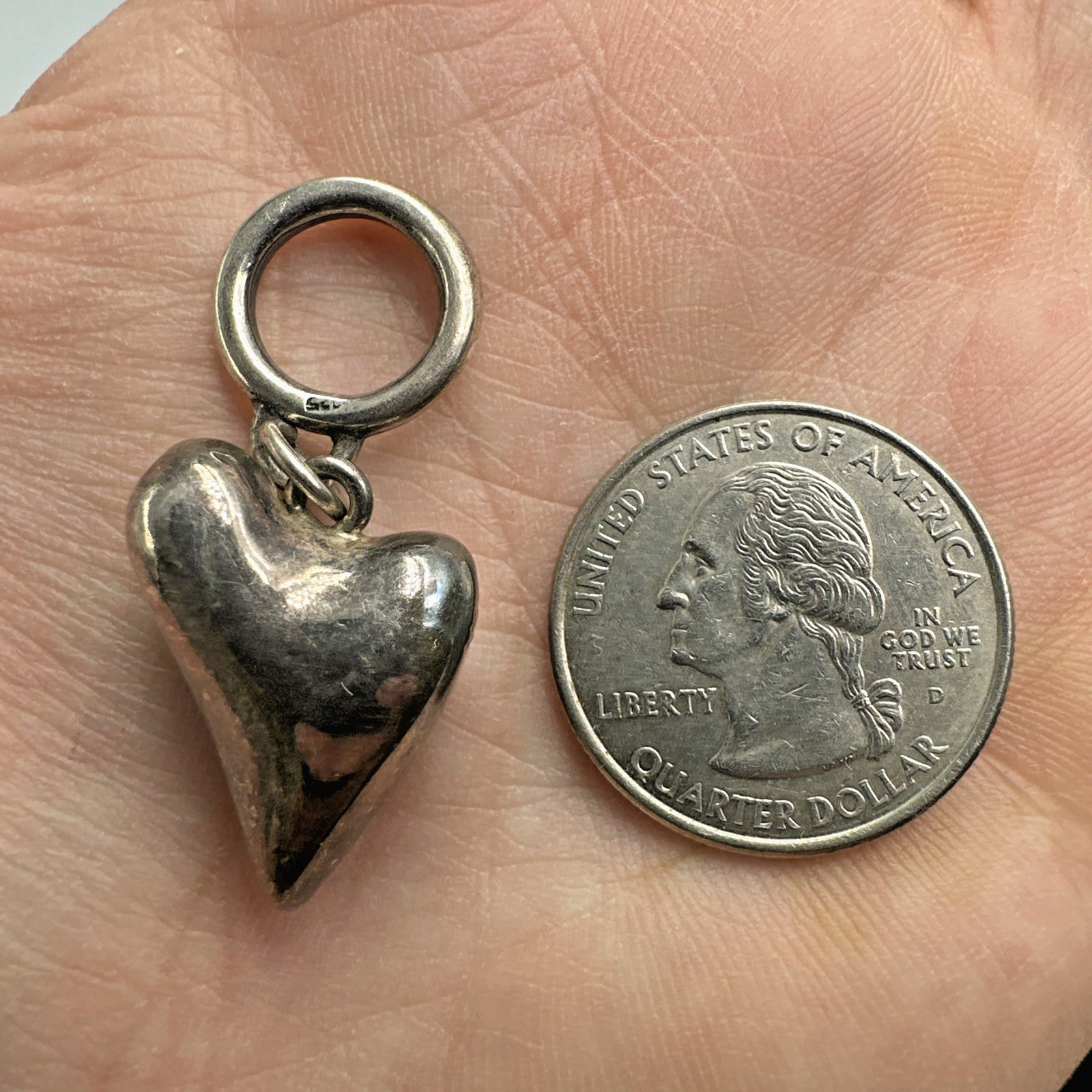 Vtg Sterling Silver Funky Asymmetrical Puffy Heart Pendant Oversized Bail 5g