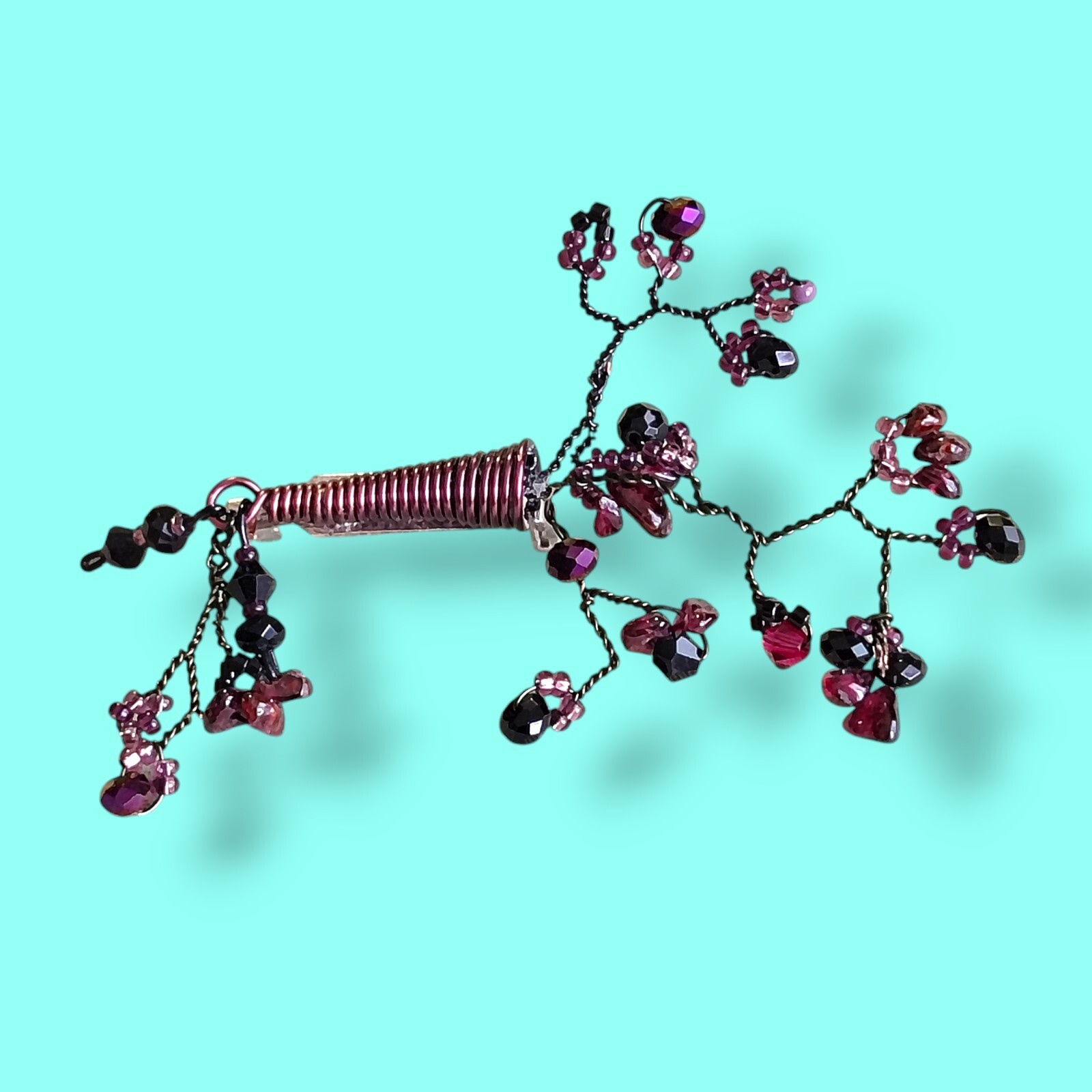 Artisan Wire Wrap Red Garnet And Glass Abstract Brooch Pin In Copper