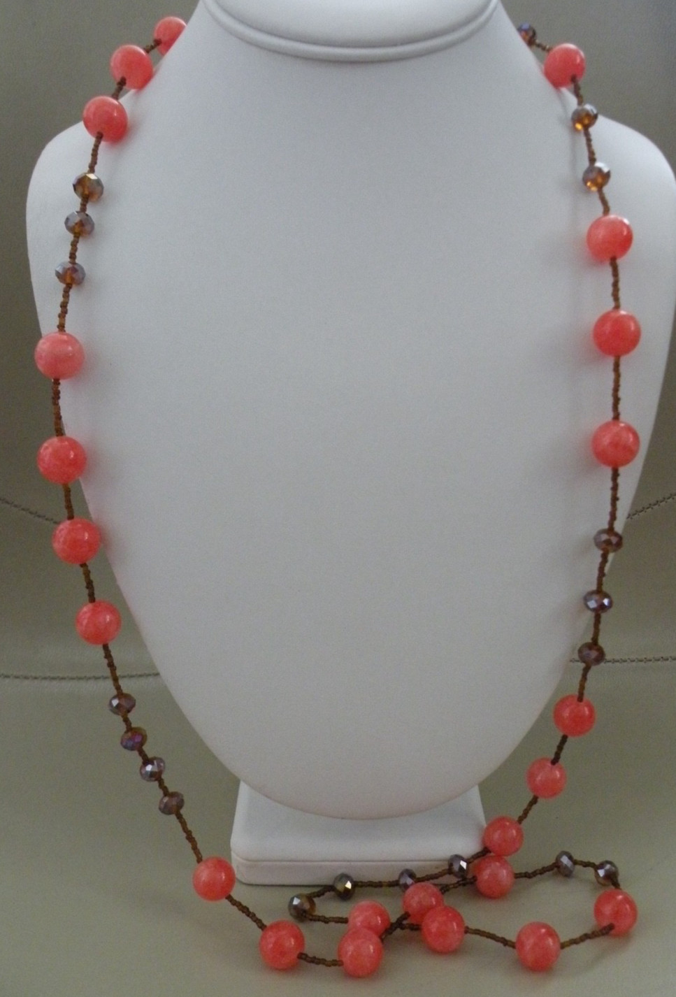 Vintage Peachy Orange Calcite Polished Gemstones Faceted AB Crystal Necklace 40″