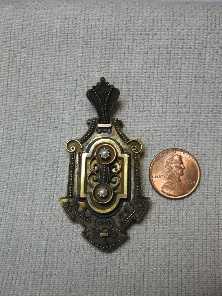 Picture Locket Antique Wedding Jewelry Etruscan GF Pearl c1880 W & SB