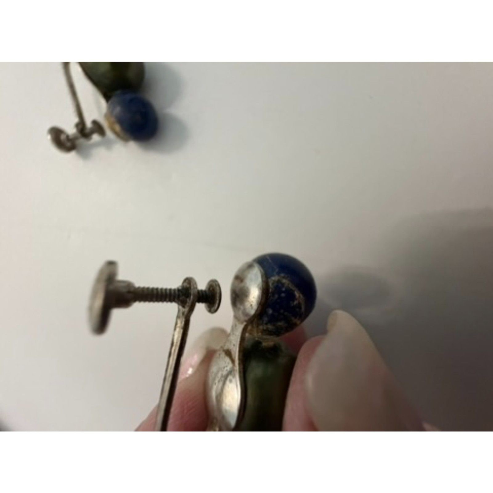 Vintage Double pearl screw back earrings blue and gray pearls