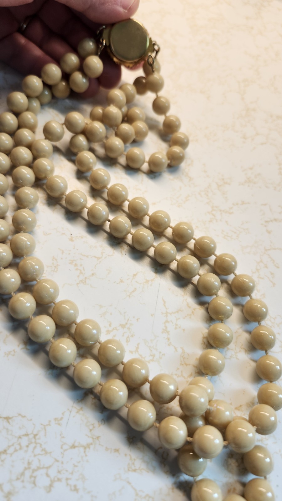 Vintage Cream Pearl Bead Multi Strand Necklace And Earring Set