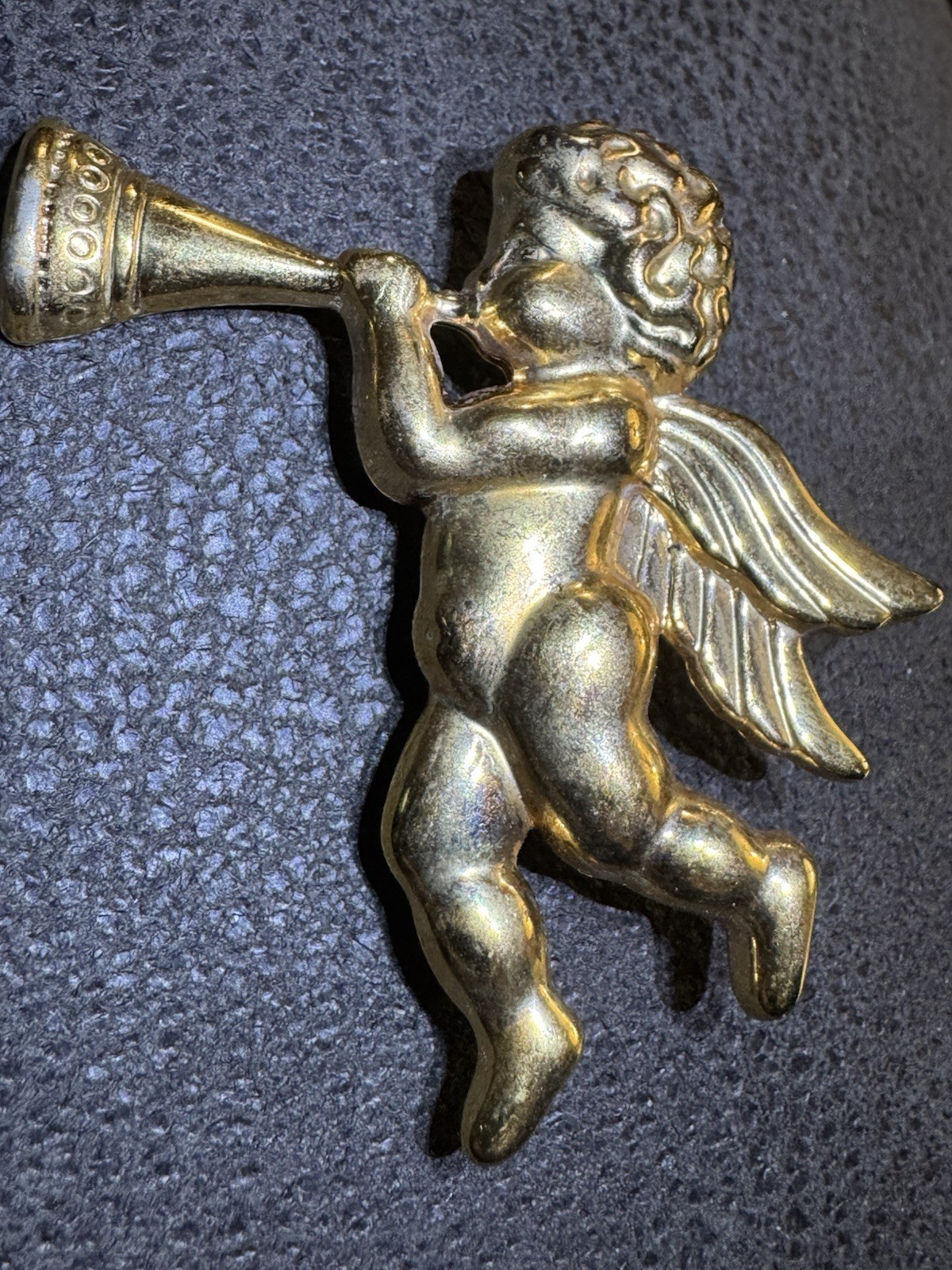 Angel Cherub With Trumpet Brooch Pin Pendant Gold Tone Vintage 2.25″
