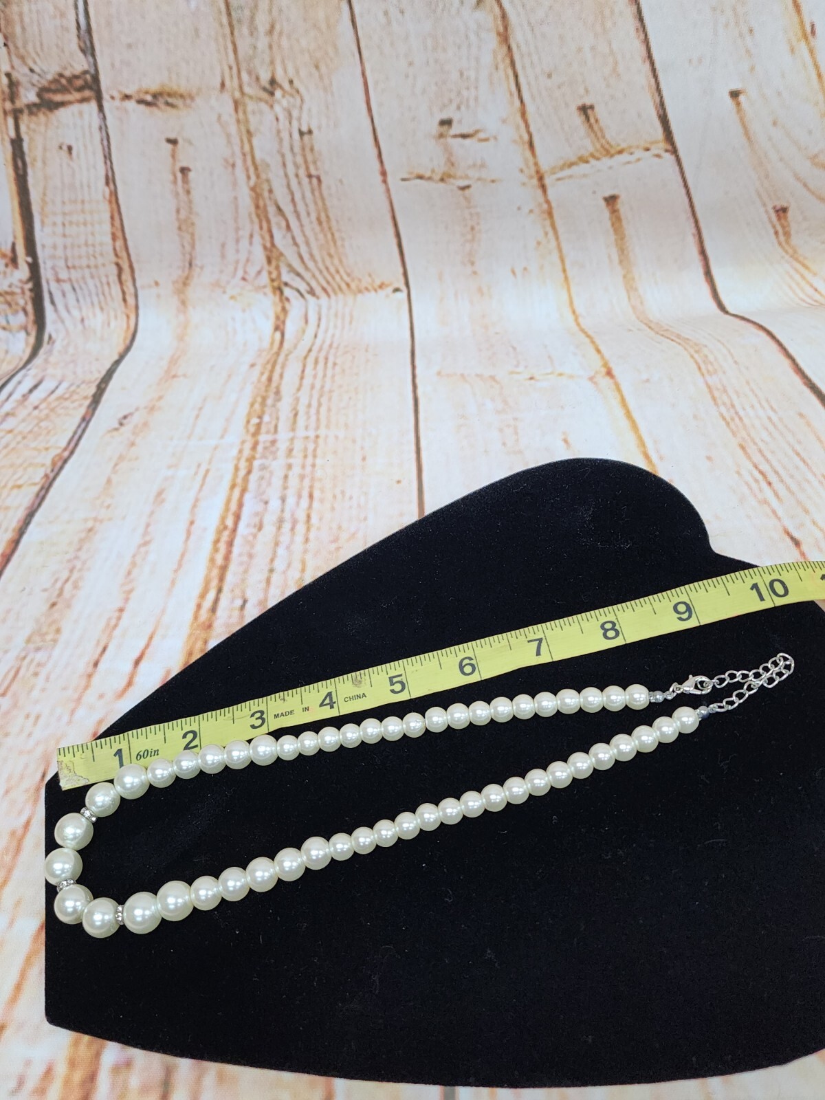 Vintage Faux Pearl & Rhinestone Necklace Unsigned Silver Tone Lobster Claw Clasp