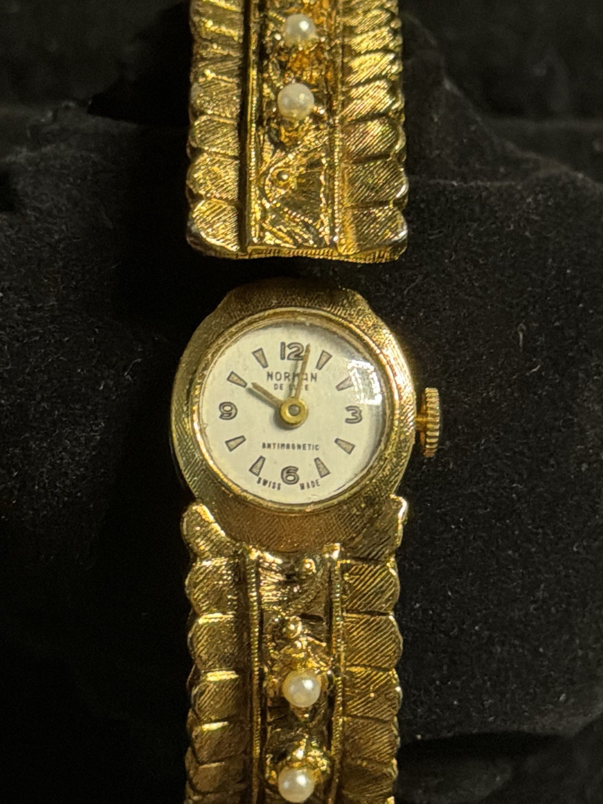 1950s NORMAN Cuff Watch Swiss Made Gold Plated Manual Wind Antimagnetic