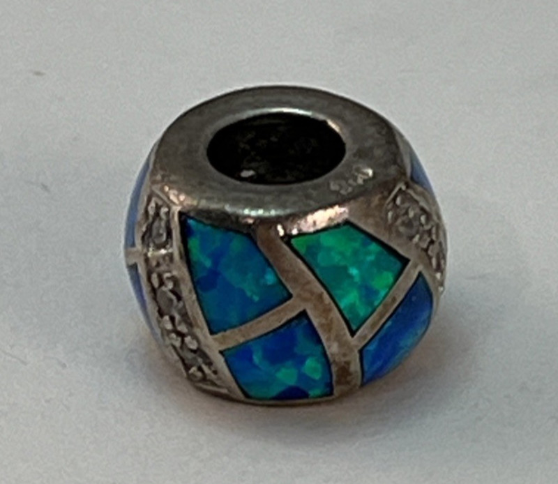 Vintage 925 Sterling Silver Blue Opal Inlay Bead Charm