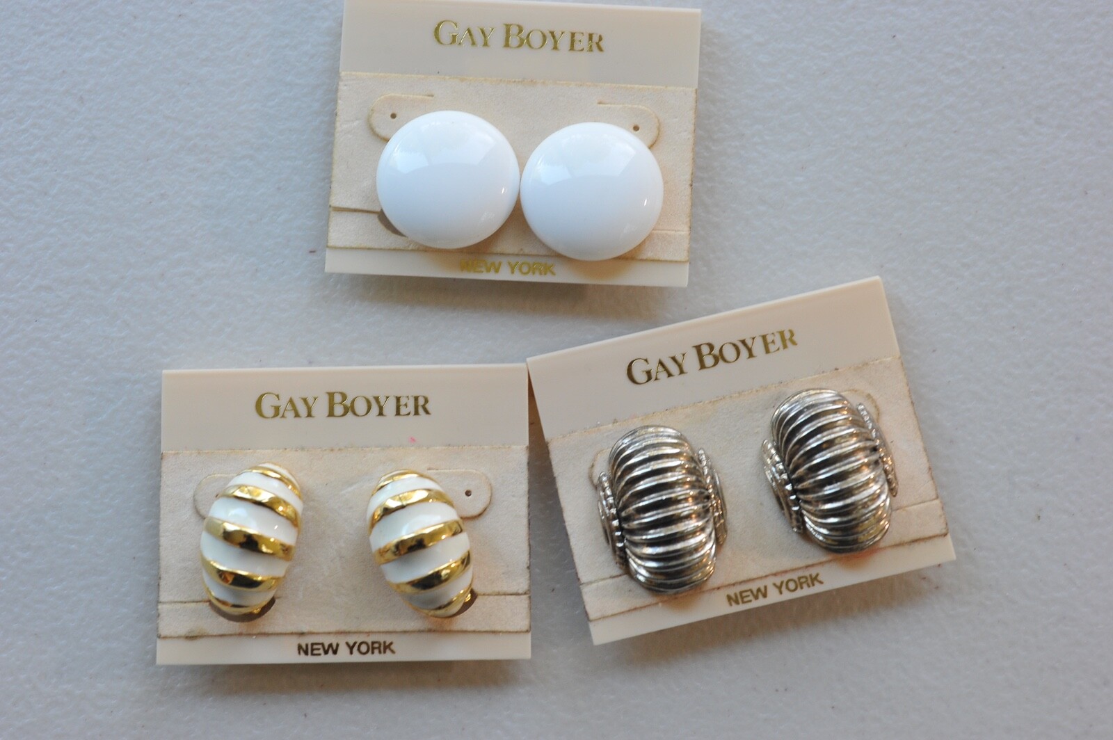 Vtg Gold silver Tone Gay Boyer Clip On Earrings retro style not signed BB18