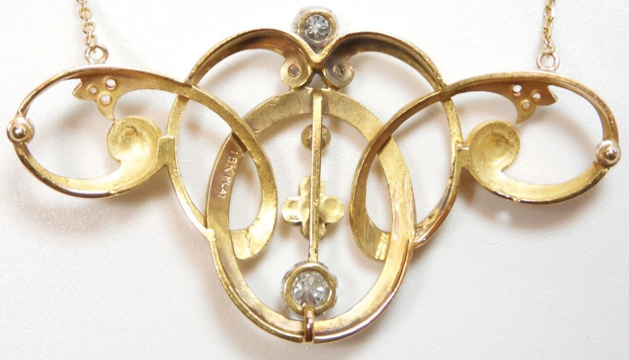 Art NouVeau Antique 1900’s European Diamond Necklace 18 1/2” 20K Yellow Gold
