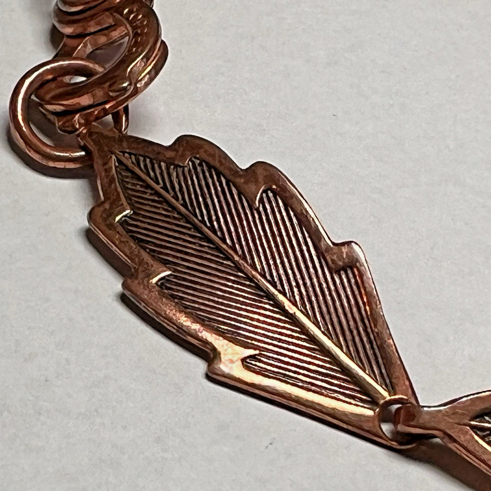 Beautiful Vintage Copper Leaf Link Panel Sister Hook Clasp Bracelet