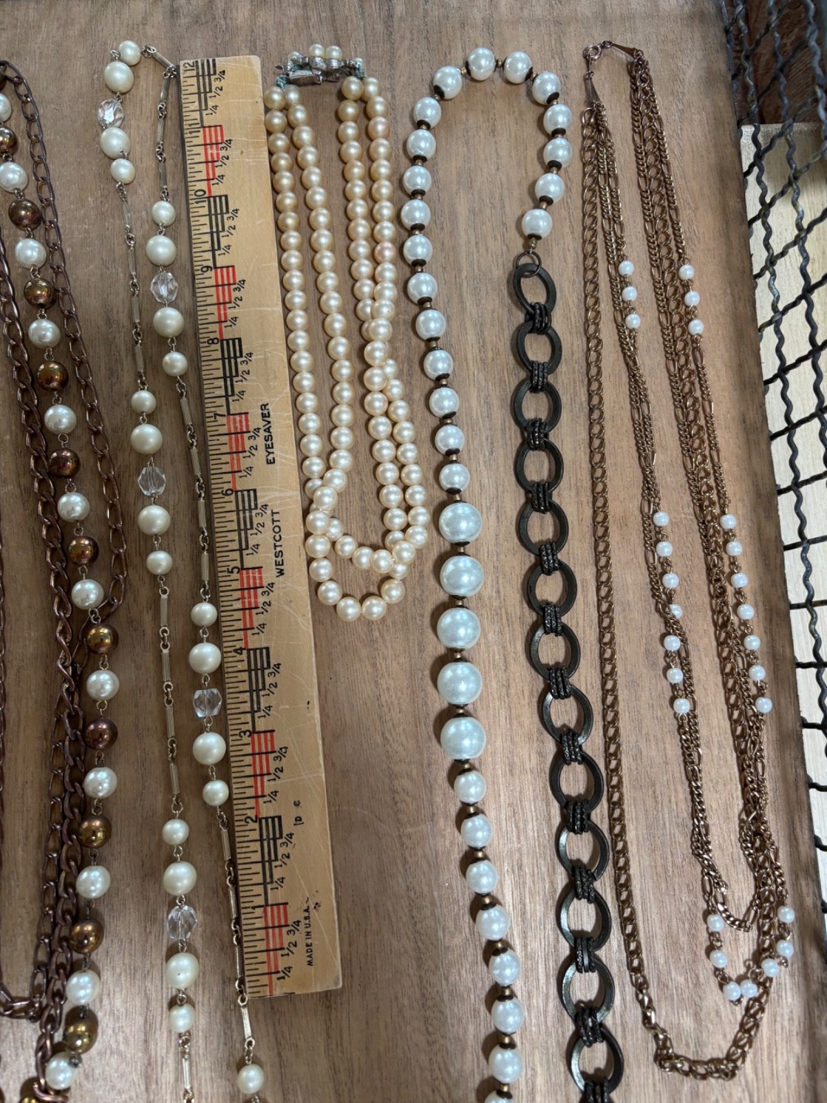 LOT Of Used Vintage Gold Tone & Pearl Look Costume Jewelry Wearable- 6 pieces