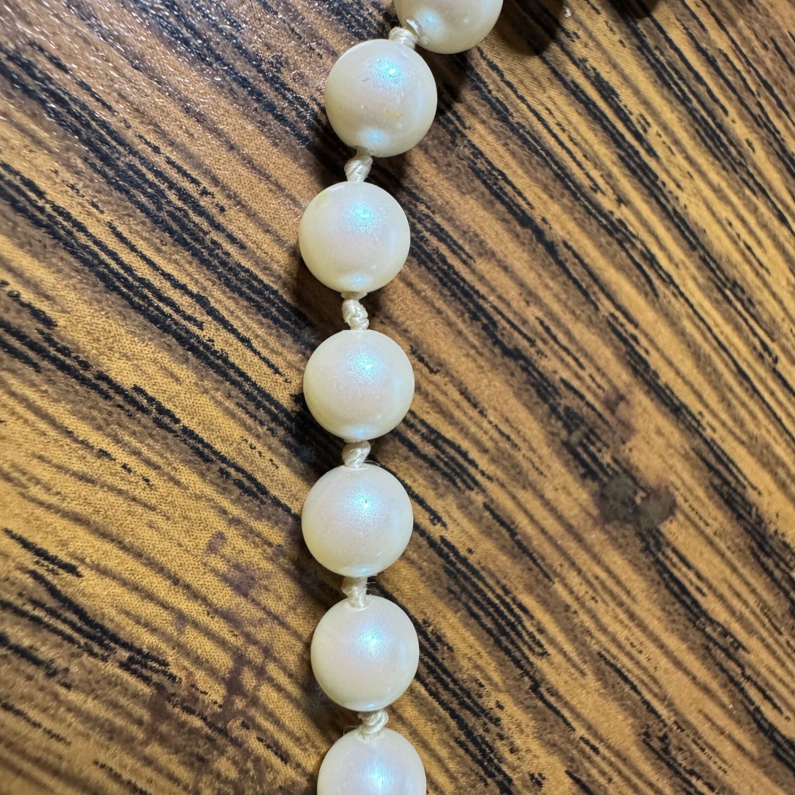 Vintage 19″ 5.3mm faux pearl knotted necklace with Sterling Clasp