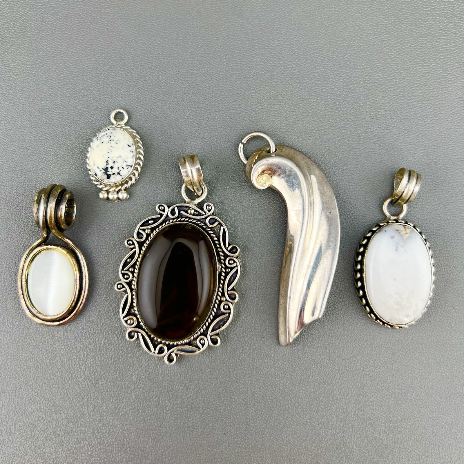 Vintage Pendant Lot Stone Glass Silver Tone Sterling Silver Some Signed