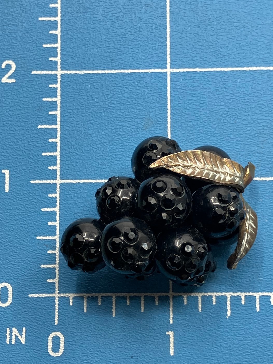 Vintage Forbidden Fruit Brooch Black Grape Cluster Lucite Rhinestones Pin