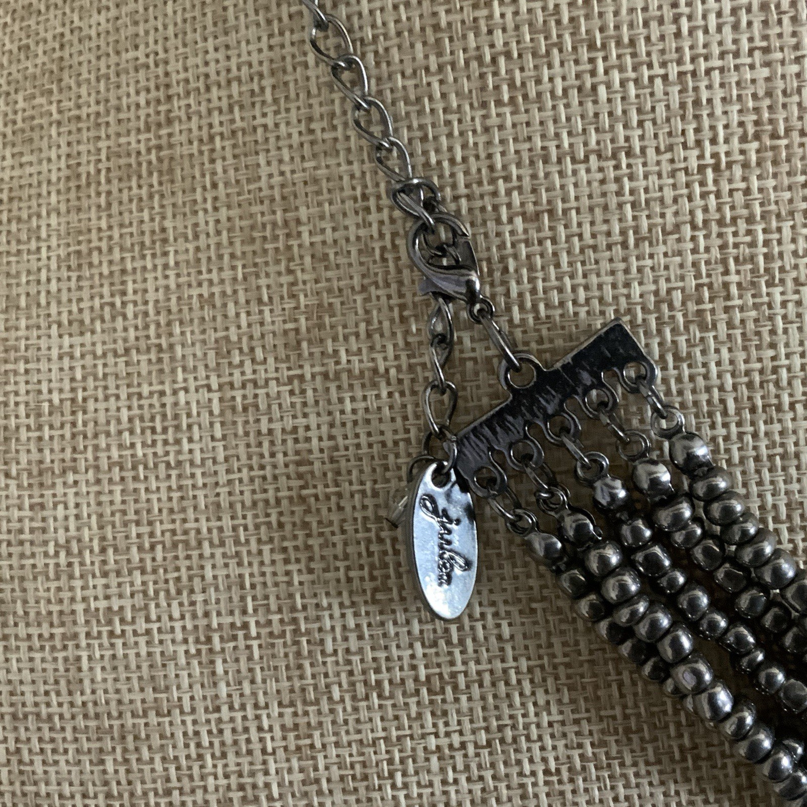 Signed Julea necklace gray glass seed beads and fresh water pearl necklace