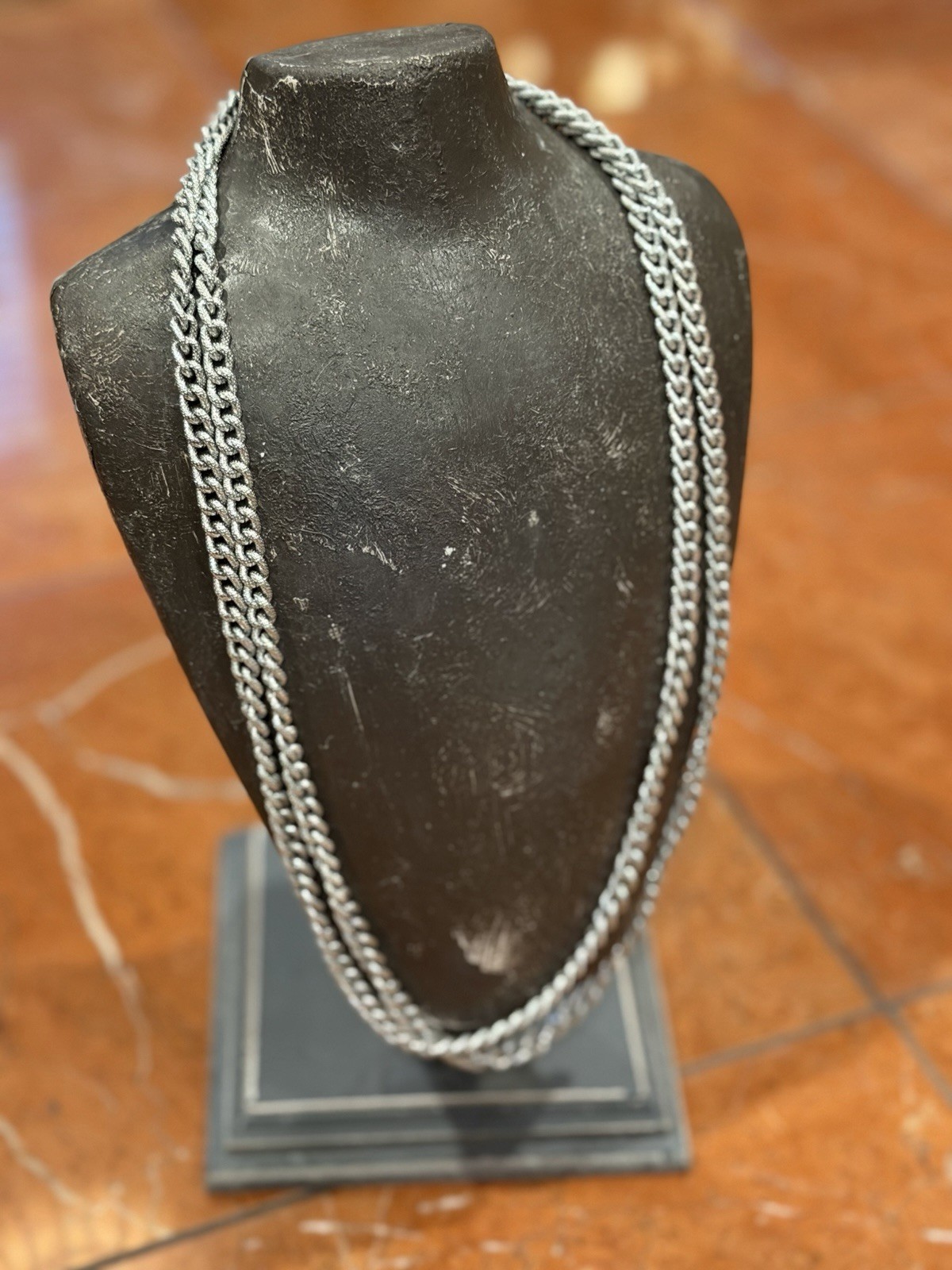 GERMANY SILVER ALUMINUM TEXTURE ROPE CHAIN LINK 54″ LIGHTWEIGHT NECKLACE VINTAGE