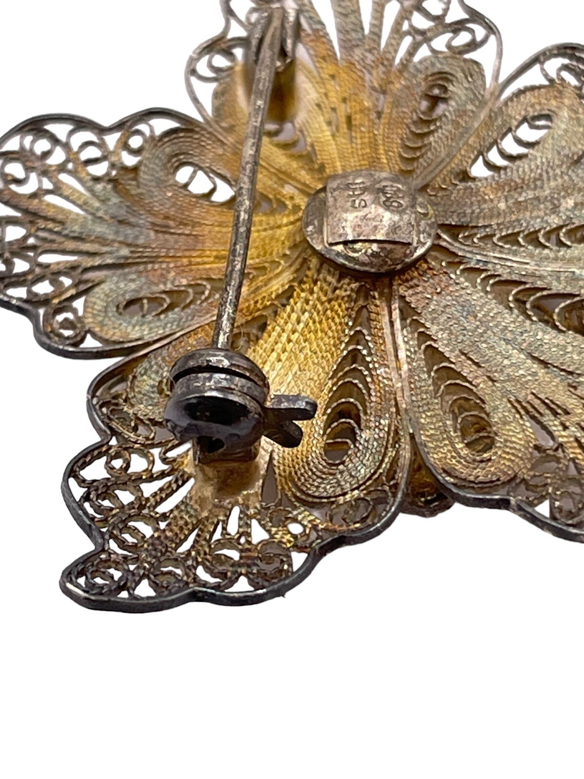 Vintage Filigree 800 Silver Flower Star Brooch Pin Swirl Layered Open Work