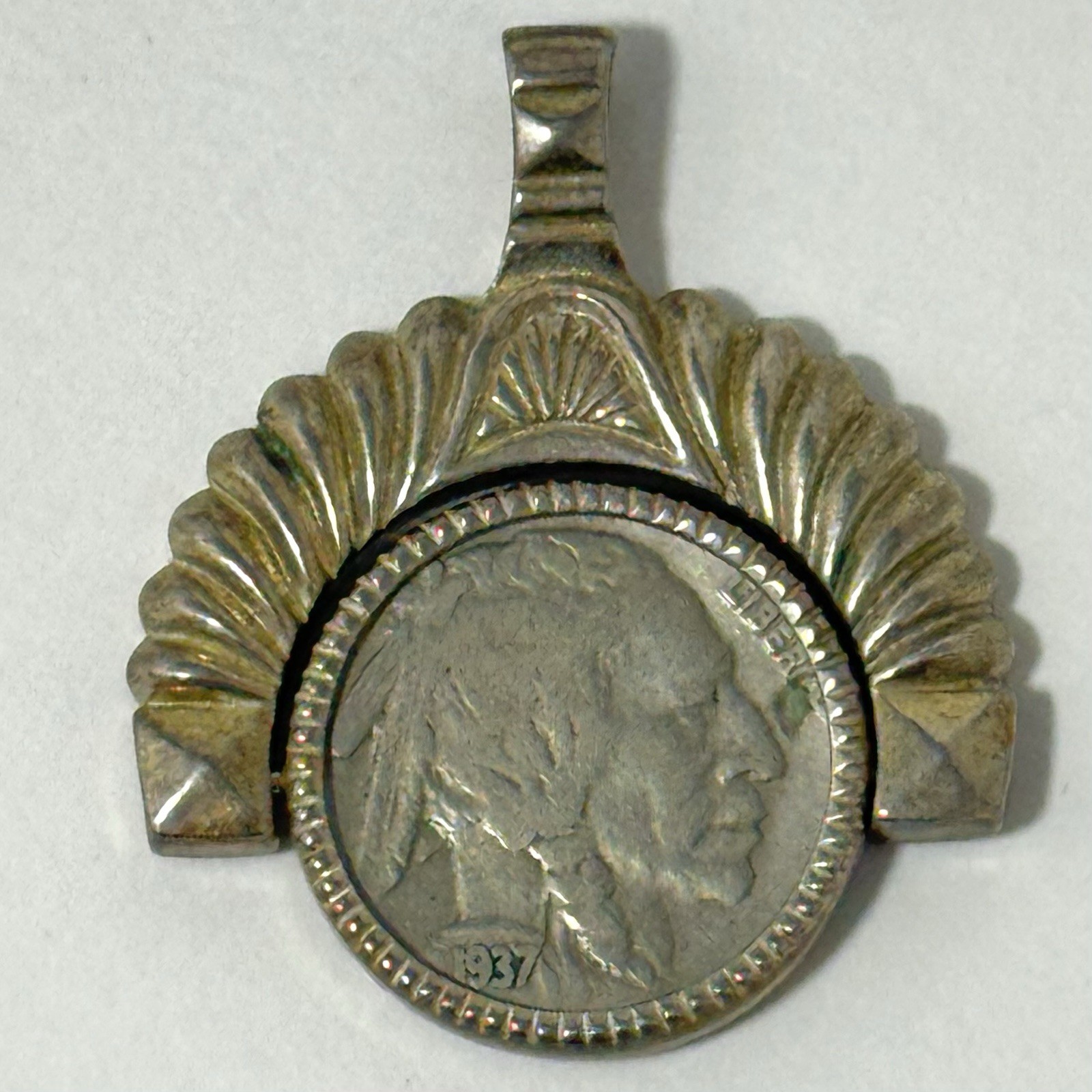 Vintage 925 Sterling Silver Pendant with 1937 Buffalo Nickel Reversible Coin