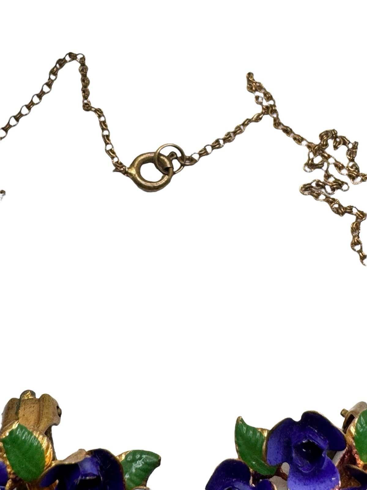 Vintage Enamel Pansy Violet Flower Necklace Earrings Set Suffragate Era