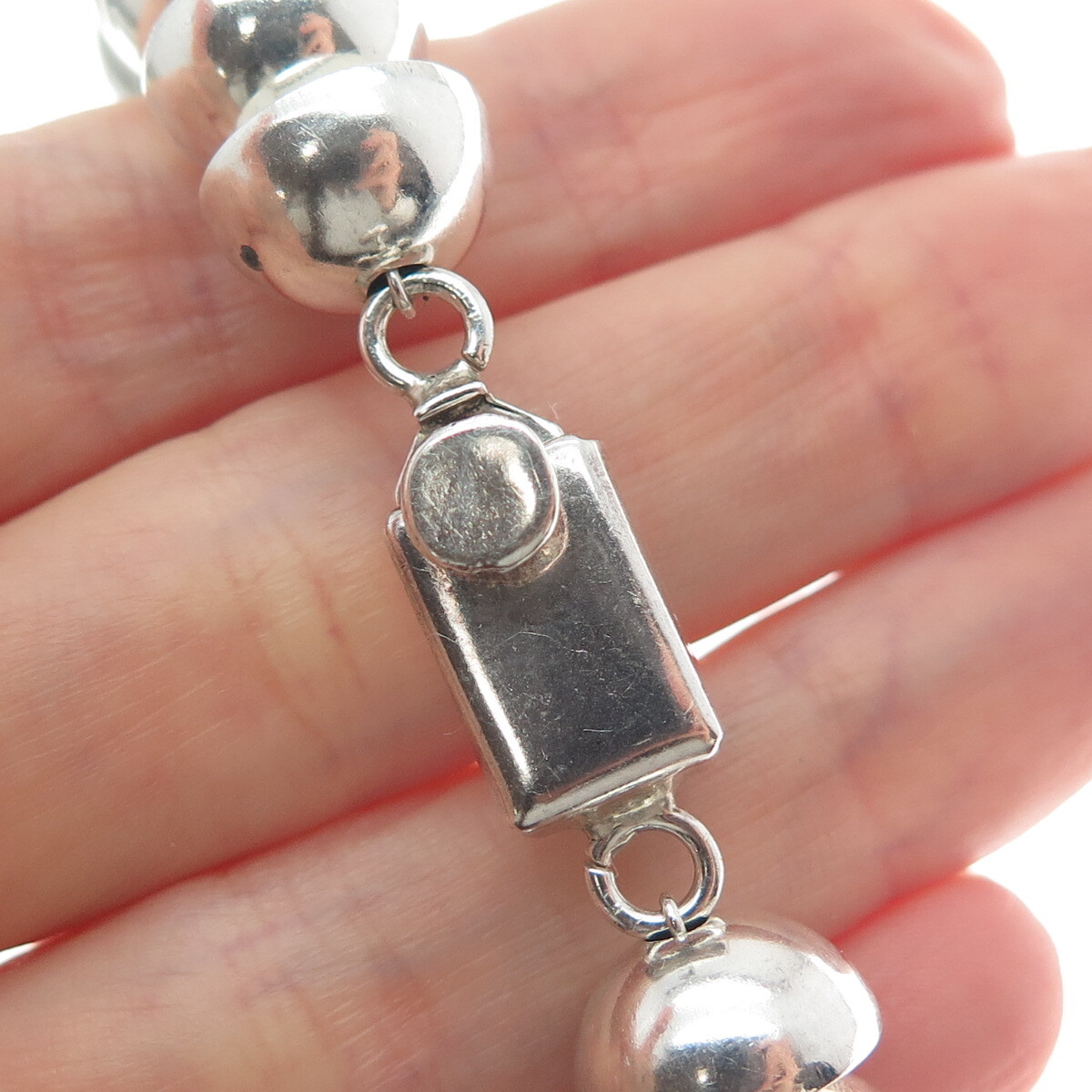DOMINIQUE DINOUART 925 Sterling Silver Vintage Mexico Beaded Link Bracelet 6.75″