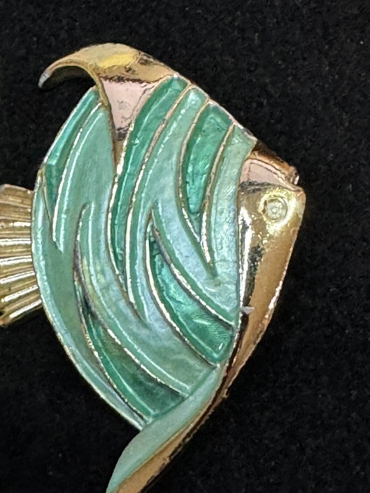 Angel Fish Brooch Pin with Aqua Enamel Finish and Gold Accents Vintage