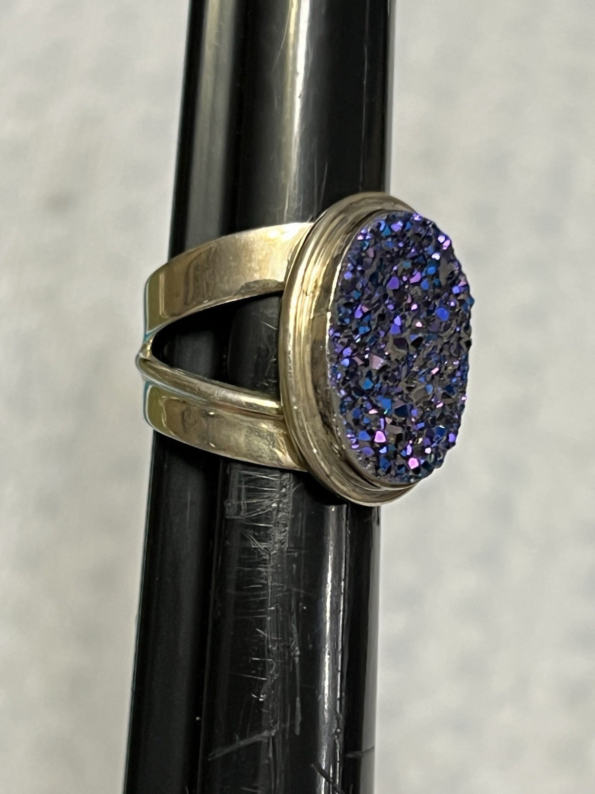 VINTAGE SOUTHWESTERN JAY KING DTR 925 STERLING PURPLE BLUE DRUZY STONE RING 5.5”