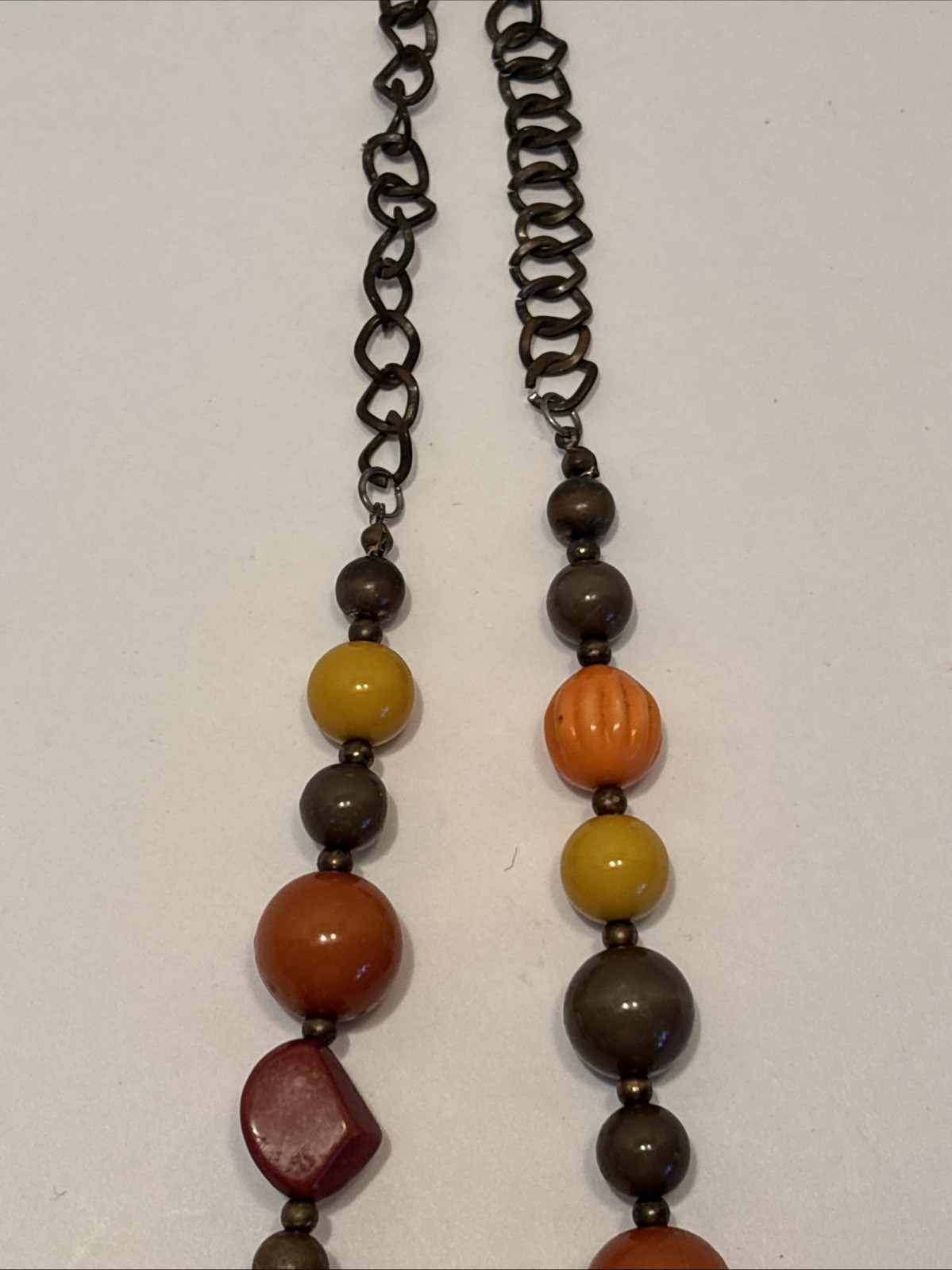 Vintage 70’s Boho Hippie Long Wooden Beads And Lucite Bead Necklace Earth Tones