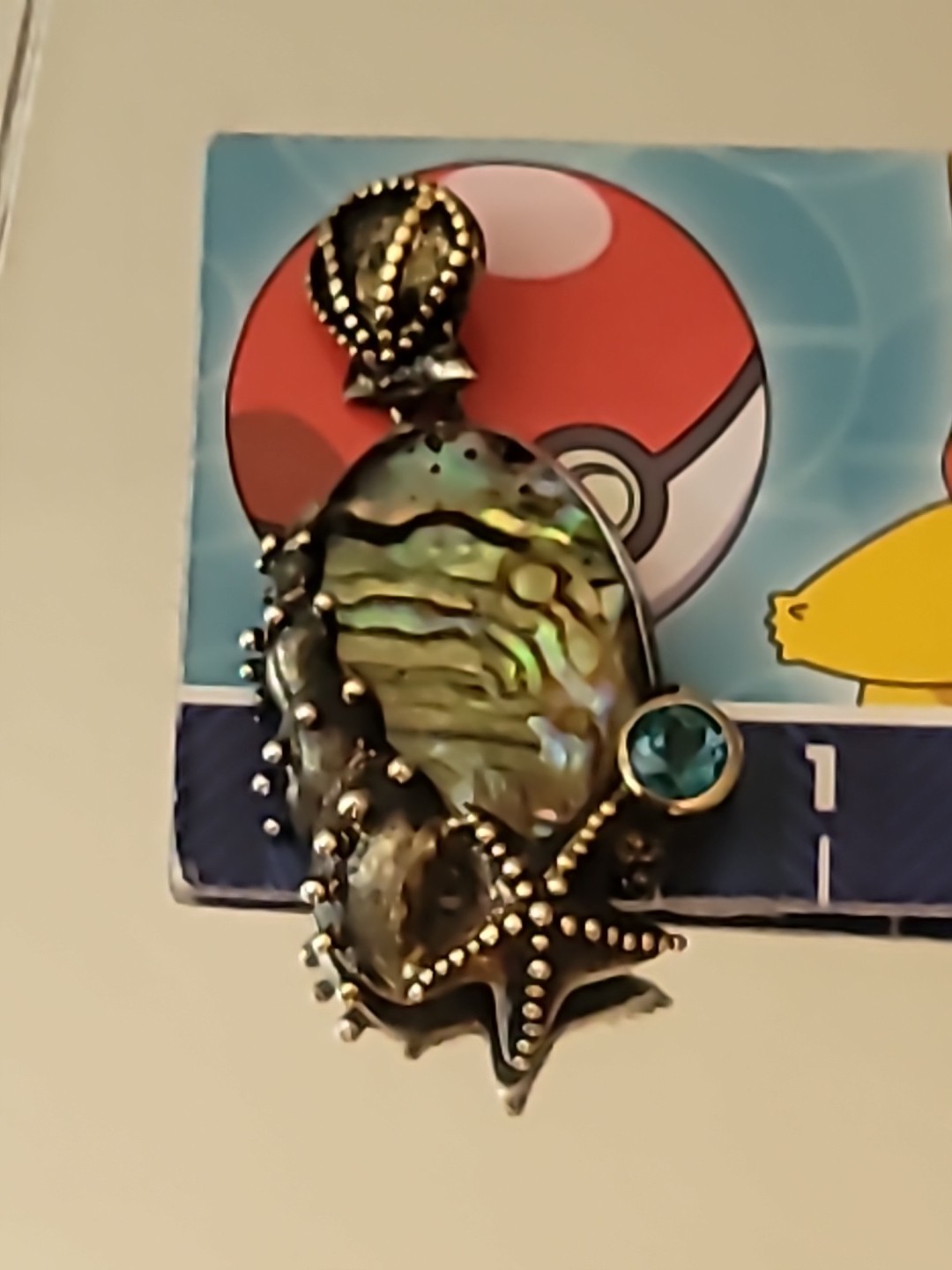 Vintage Beautiful 925 Sterling Abalone Starfish Sea Shell Blue Stone Pendant