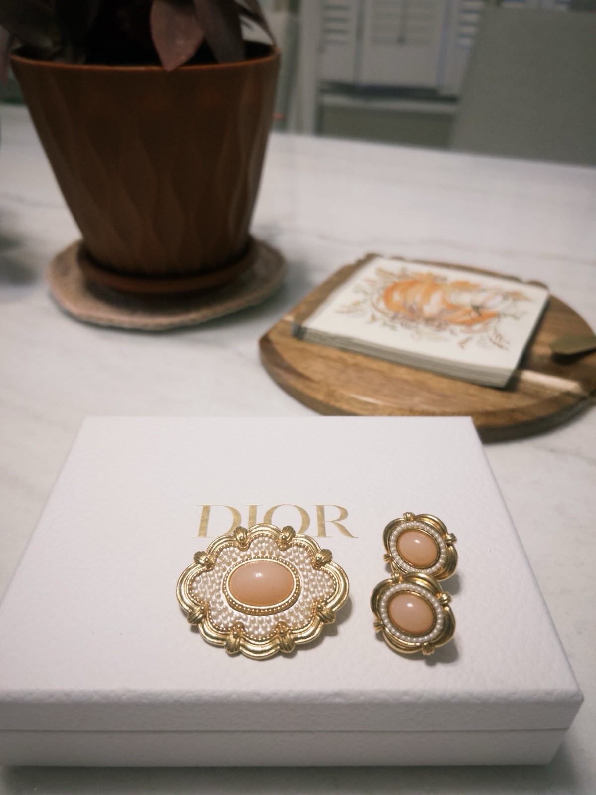 Vintage Avon set pink gold earrings brooch