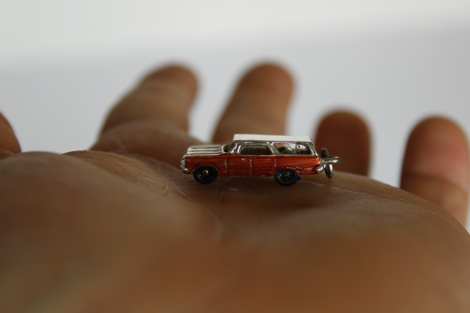 Vintage Sterling Silver Painted Enamel Station Wagon Car Charm