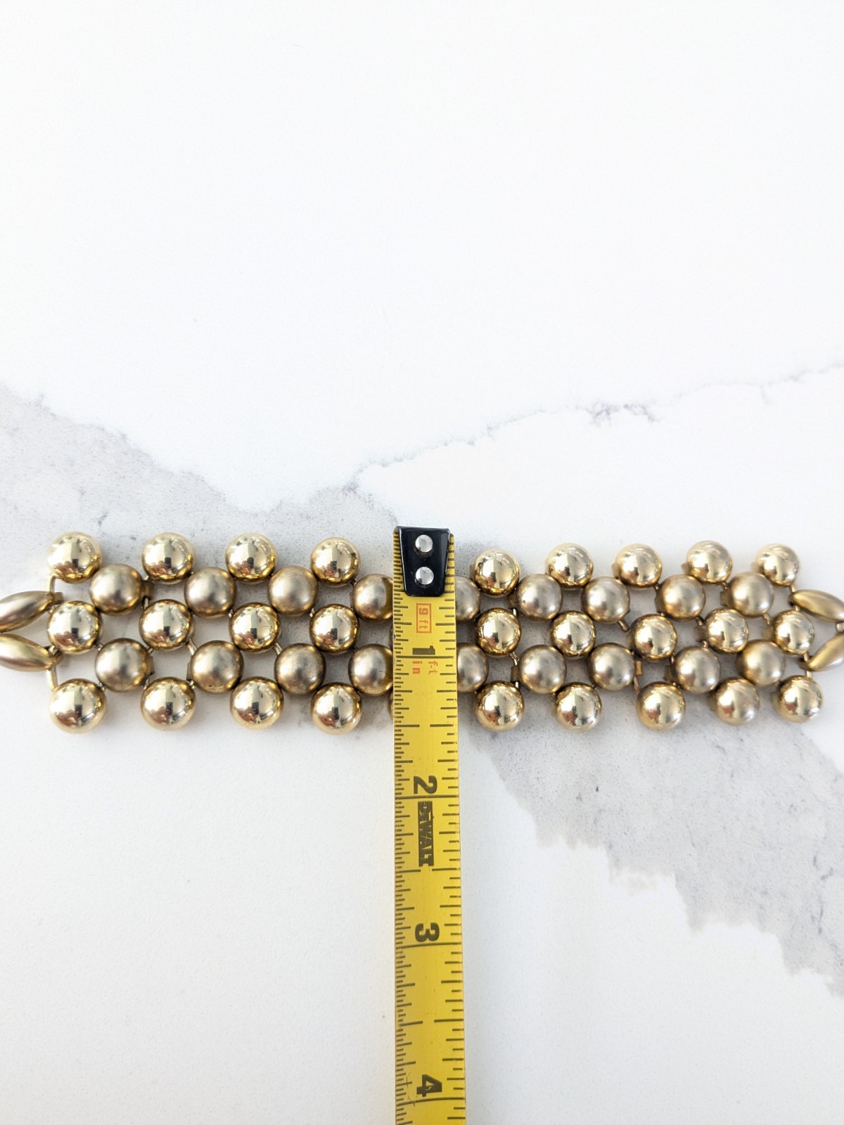 Vintage Bracelet Costume Jewelry Bold Gold Layers Retro 7″ Shiny And Matte Bead