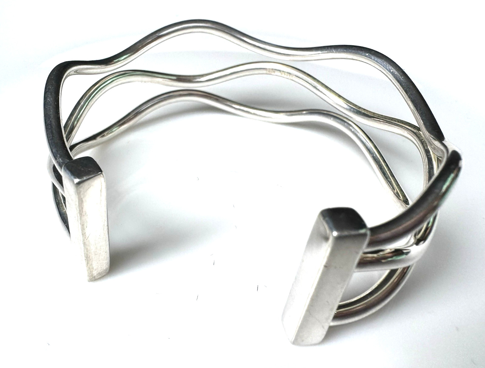 Vintage ZINA 925 Sterling Silver Modernist Wave Cuff Bracelet Sculptural 28.6g