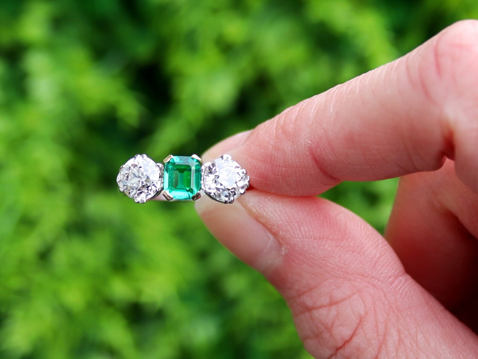 0.50Ct Colombian Emerald and 1.94Ct Diamond, Platinum Trilogy Ring Circa 1935