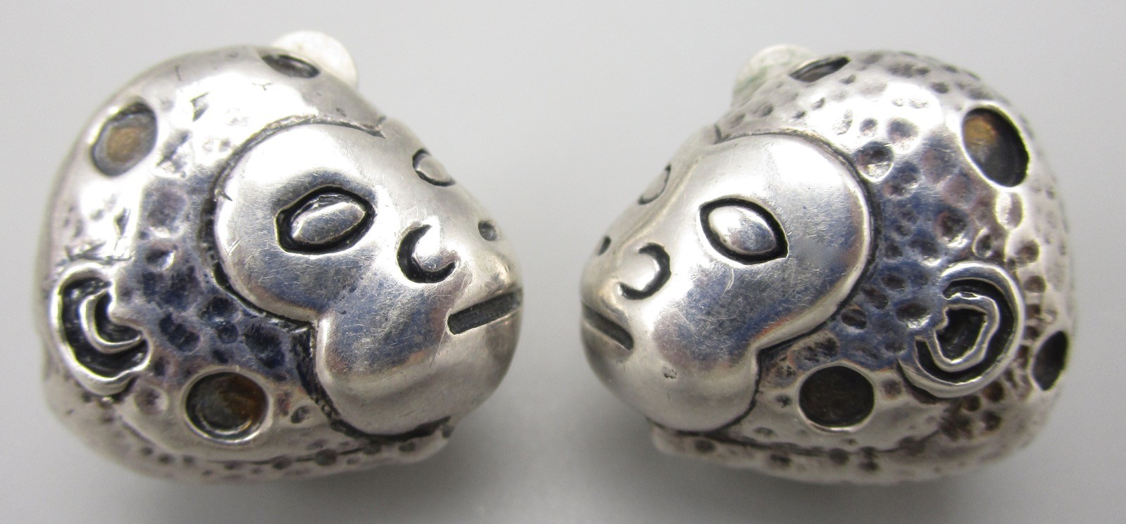 WHIMSICAL DIAN MALOUF STERLING SILVER MONKEY HEAD CLIP ON EARRINGS 