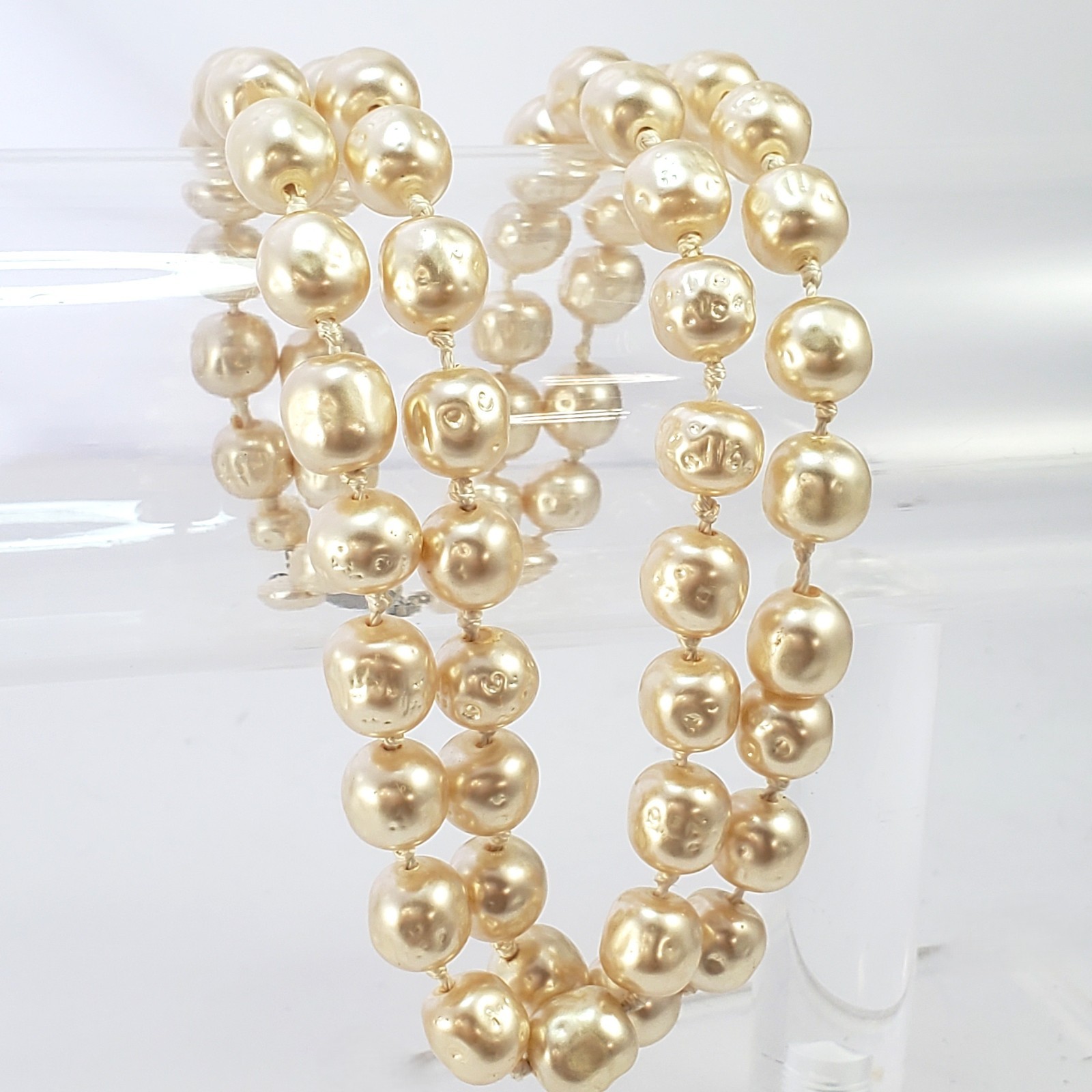 RICHELIEU Double Strand Necklace Faux BAROQUE PEARL Vintage Hand Knotted 16″
