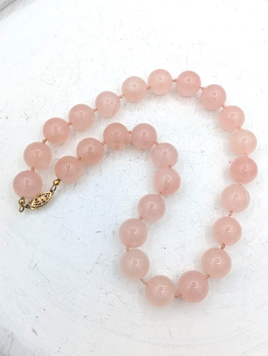 Rose Quartz Beaded Necklace Knotted Gemstone 16 Inch