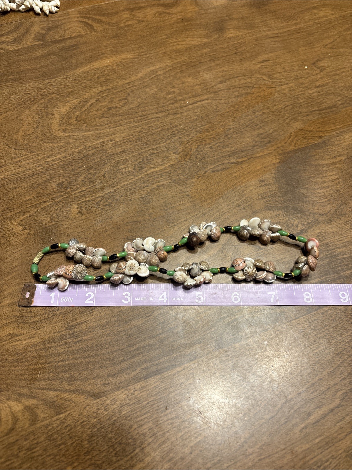 Vintage Beaded Shell Necklace Hand Crafted Cowrie and Mullusk Shell Beads 16”