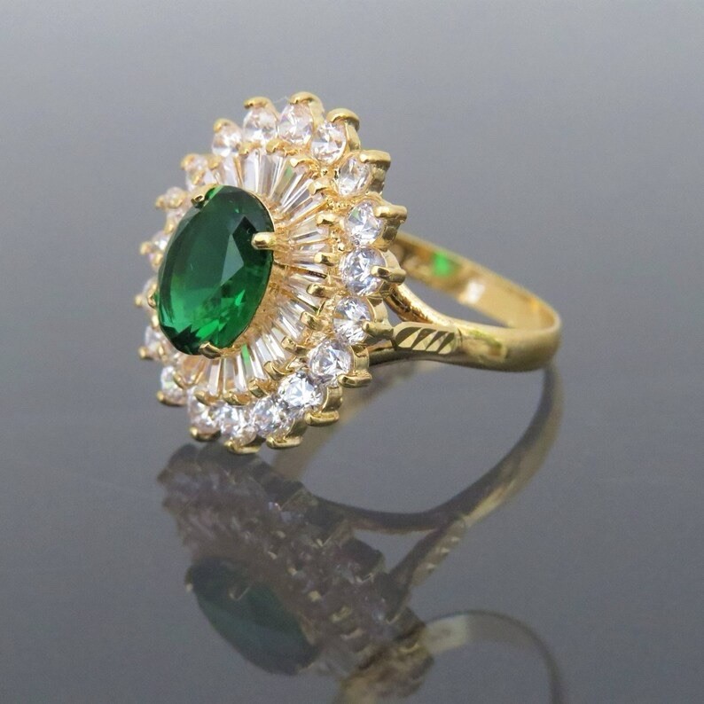 Vintage Emerald Green 2 Ct Oval Halo Cocktail Ring 935 Silver Statement Jewelry