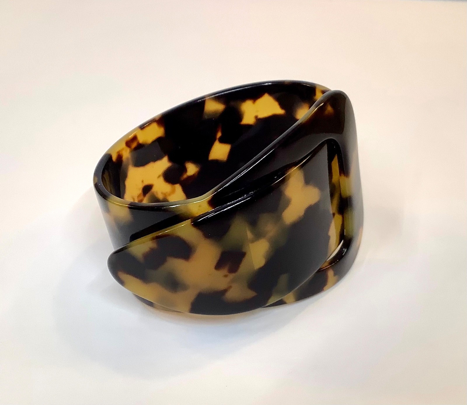Vintage Faux Tortoise Shell Acrylic Lucite 2” Wide Buckle Bracelet Adjustable