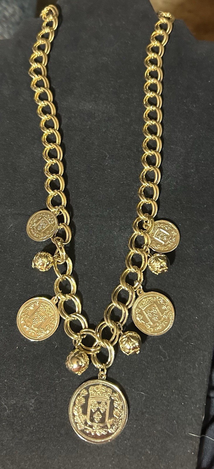 Vintage Coin Charm ￼Necklace Alexander The Great Double Link Curb Chain 24″