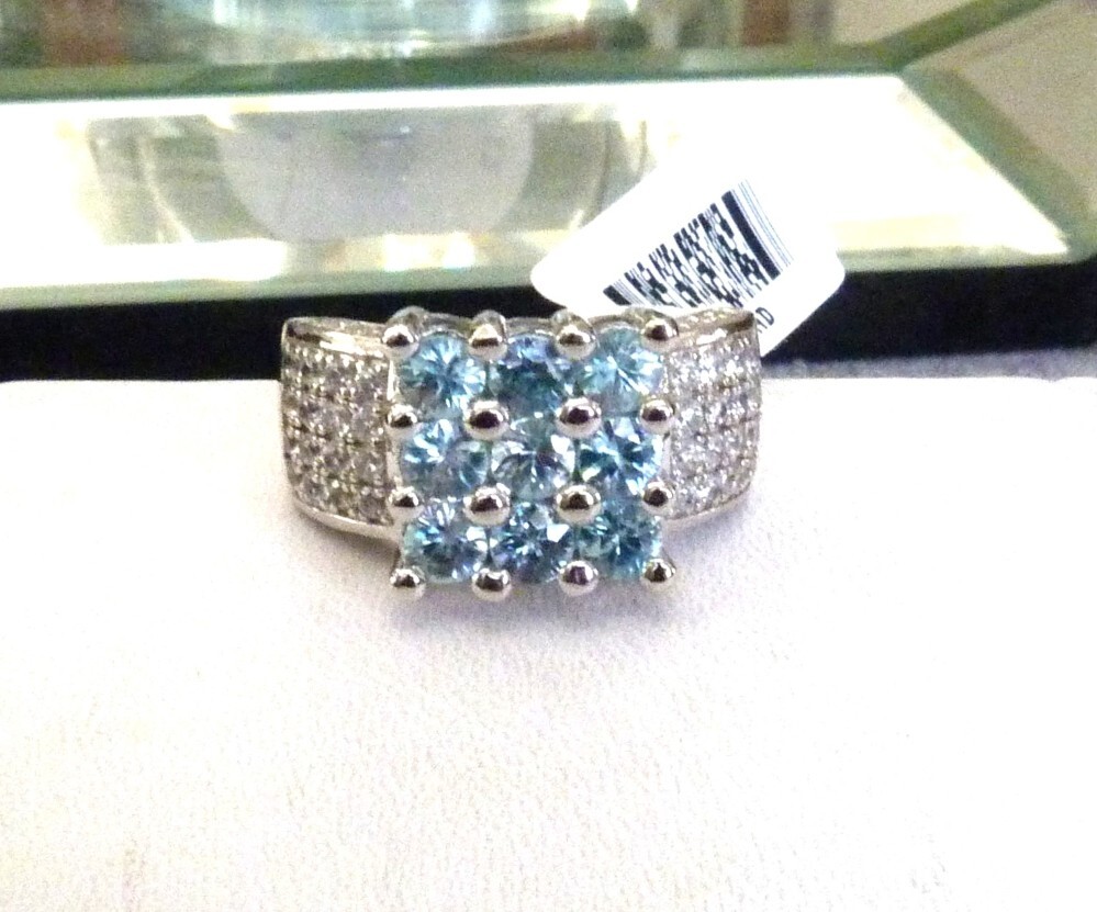 NEW W/TAG DESIGNER KH BLUE & WHITE TOPAZ GEMSTONE STERLING SILVER RING SIZE 10